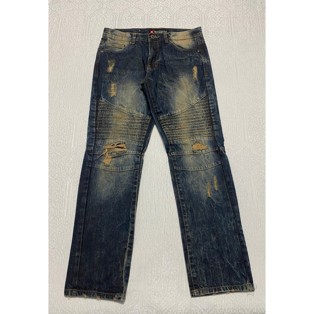 Southpole‎ Mens Jeans Size 32x30 Blue Distressed Moto Style Denim Pants